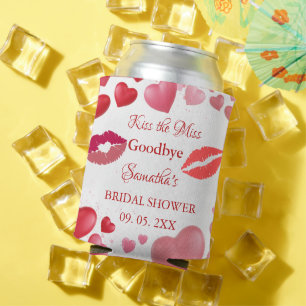 Stylish Kiss Miss Goodbye Red Lips Bridal Shower Can Cooler