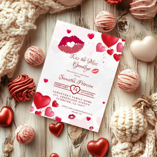 Stylish  Kiss Miss Goodbye Red Lips Bridal Shower Invitation (Creator Uploaded)