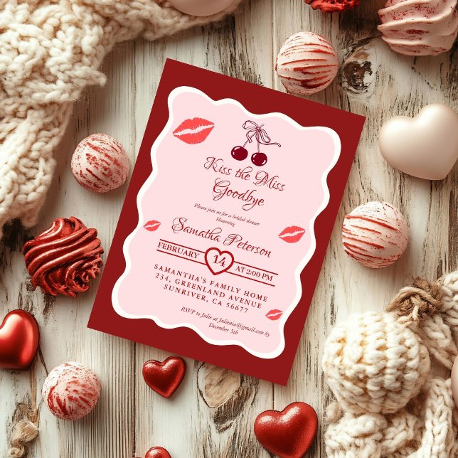 Stylish  Kiss Miss Goodbye Red Lips Bridal Shower Invitation (Creator Uploaded)