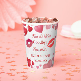 Stylish Kiss Miss Goodbye Red Lips Bridal Shower Paper Cups