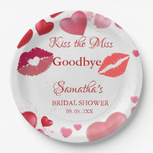Stylish  Kiss Miss Goodbye Red Lips Bridal Shower Paper Plates