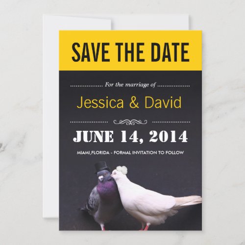 Stylish Kissing Birds Save the Date Announcement