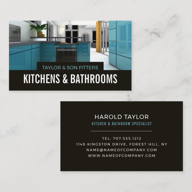 Stylish Kitchen Design, Kitchen & Bathroom Fitter Business Card (Front/Back)