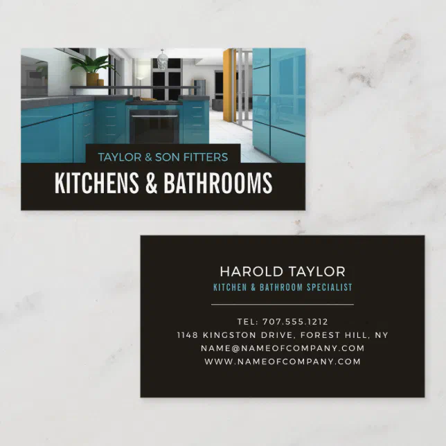 Stylish Kitchen Design, Kitchen & Bathroom Fitter Business Card Zazzle