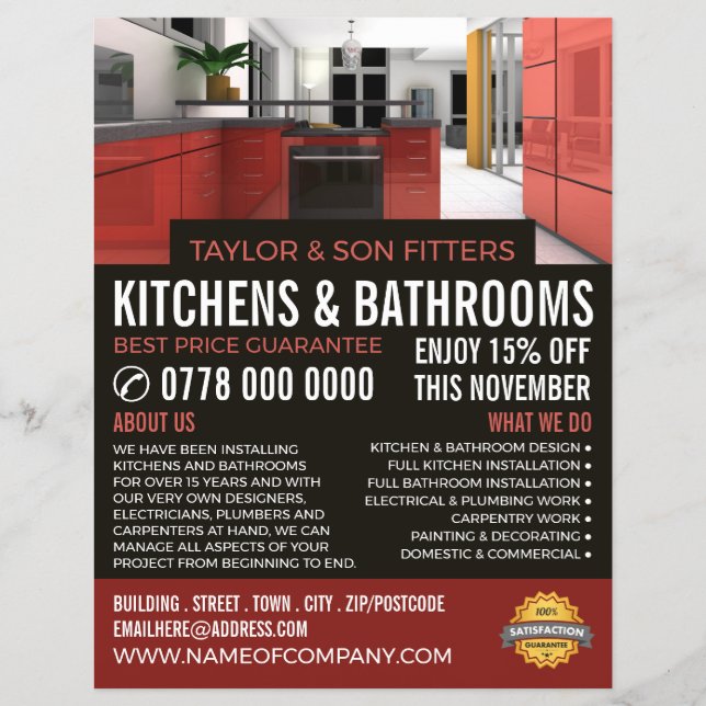 Stylish Kitchen Design, Kitchen & Bathroom Fitter Flyer (Front)