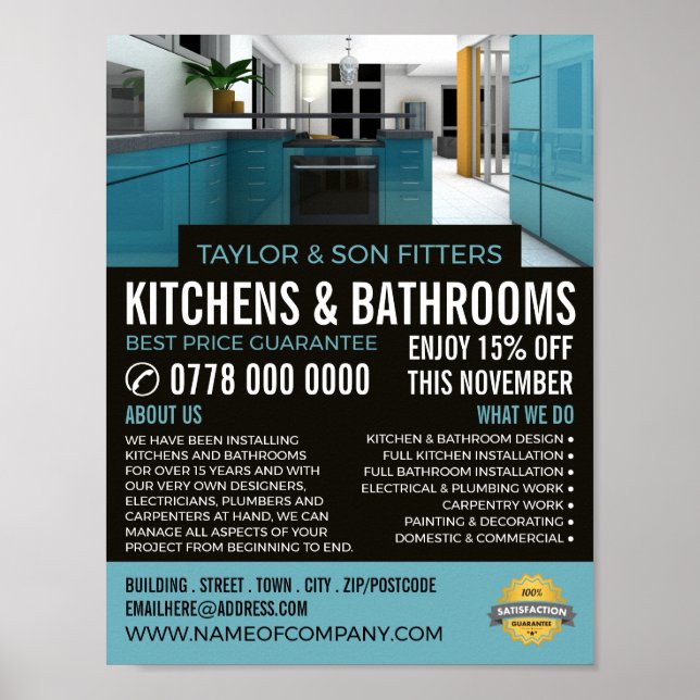 Stylish Kitchen Design, Kitchen & Bathroom Fitter Poster (Front)