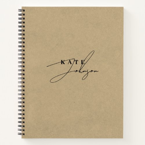 Stylish Kraft Black Signature Script Monogram Notebook