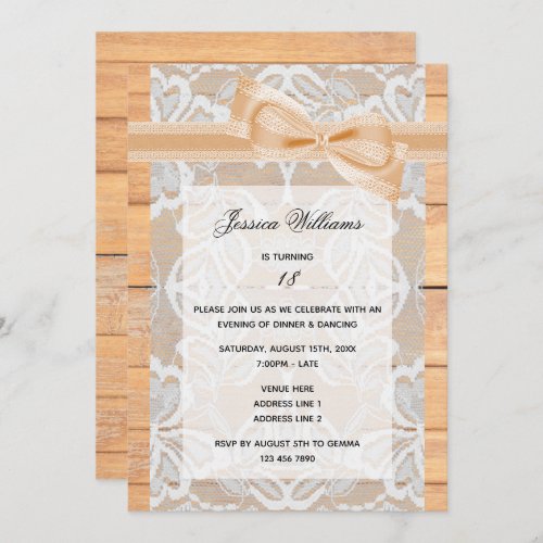 Stylish Lace Ribbon  Bow Birthday Invitation