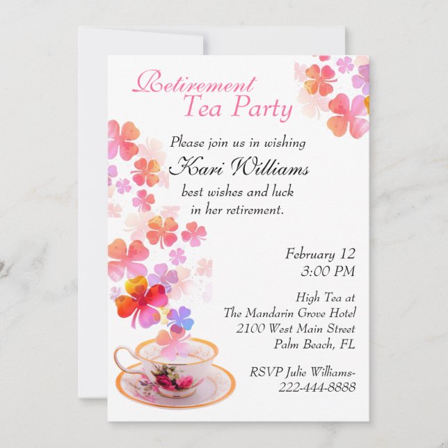 Stylish Ladies Retirement Tea Party Invitation (Front)