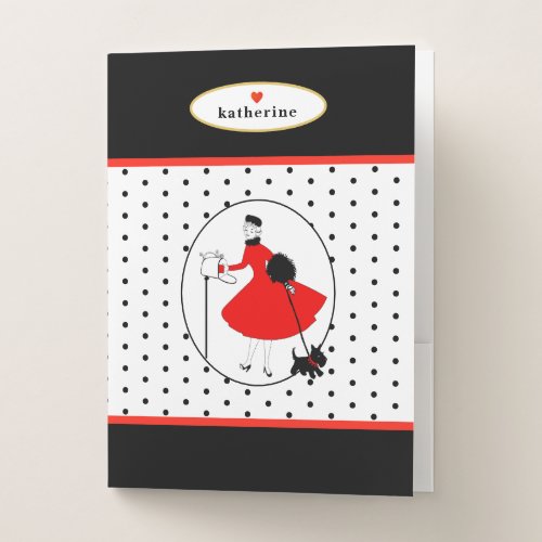 Stylish Lady with Cute Scottie Dog School Pocket Folder