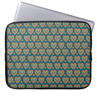 Stylish Laptop Sleeve, Red Hearts on Dark Teal Sleeve
