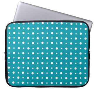Stylish Laptop Sleeve, White Polka Dots, Teal Laptop Sleeve