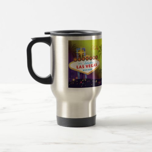 Stylish Las Vegas Sign Customizable Name Travel Mug