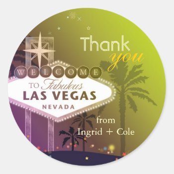 Stylish Las Vegas Wedding Thank You Favor Classic Round Sticker by BridalHeaven at Zazzle