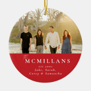 Stylish Last Name Holiday Pattern Christmas Ceramic Ornament
