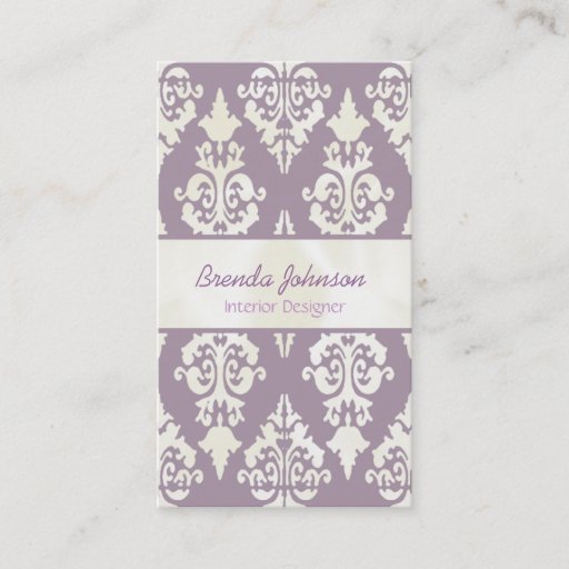 Customizable Stylish Lavender and Ivory Damask Business Card