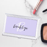 Stylish Lavender Black White Monogram Business Card Case<br><div class="desc">This trendy modern business card case features a monogram and first name in black and white script on a stylish lavender background.</div>