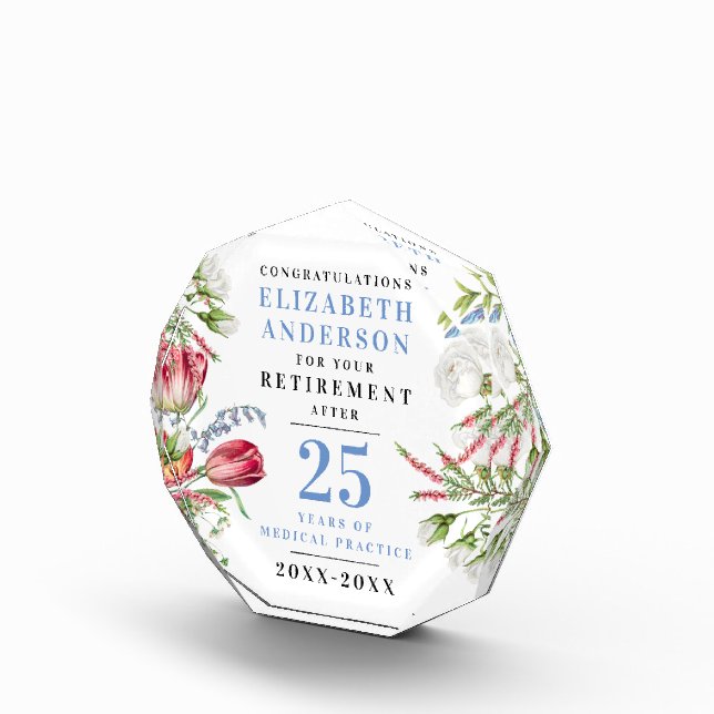 Stylish Lavender Blue Retirement Floral Garden Acrylic Award (Right)