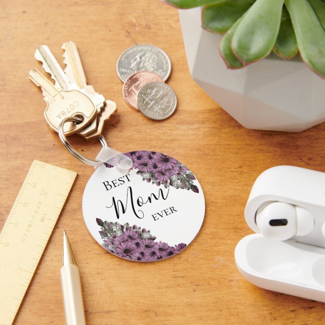 Stylish Lavender Floral Best Mom Ever     Keychain (Desk)