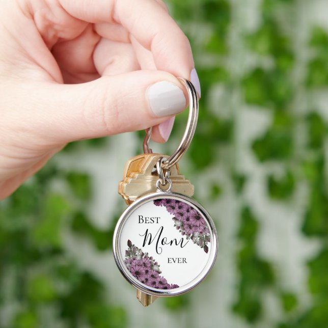 Stylish Lavender Floral Best Mom Ever     Keychain (Hand)