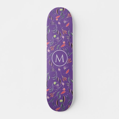 Stylish Lavender Floral Watercolor MONOGRAM Skateboard