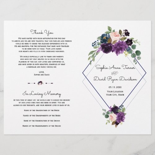 Stylish Lavender Navy Blue Floral Bloom Program