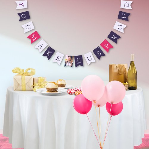 Stylish Lavender Pink Modern Photo Grad Party Bunting Flags