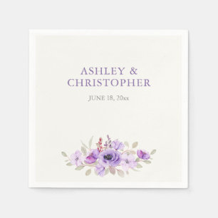 Stylish Lavender Watercolor Floral Bouquet Wedding Napkins