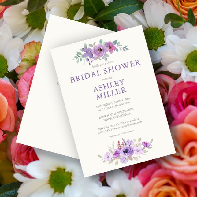 Stylish Lavender Watercolor Floral Bridal Shower Invitation (Creator Uploaded)