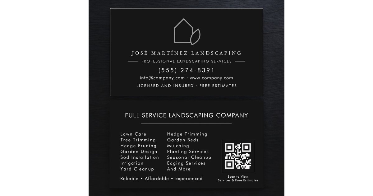 Stylish Lawn Service QR Code Landscaping Business Card | Zazzle