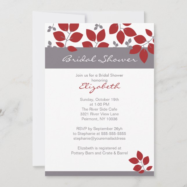 Stylish Leaf Fall Bridal Shower Invite (Front)