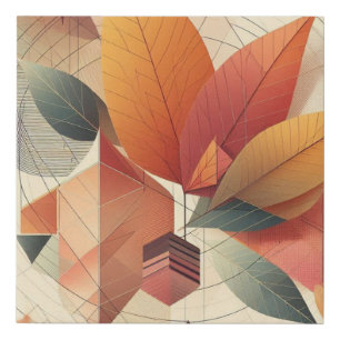 Stylish Leaf & Geometric Pattern Faux Canvas Print