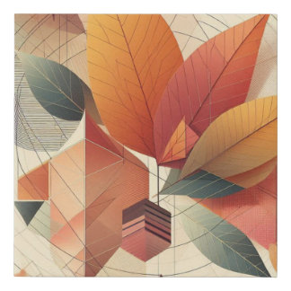 Stylish Leaf & Geometric Pattern Faux Canvas Print