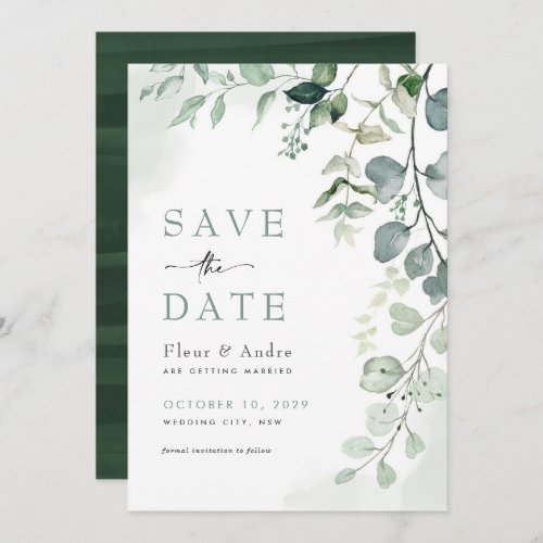 Stylish Leafy Greenery Wedding Save the Date Invitation