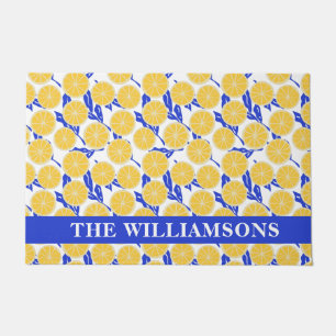 Stylish Lemon Pattern Blue Yellow Personalized Doormat