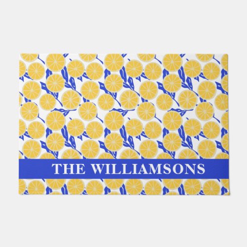 Stylish Lemon Pattern Blue Yellow Personalized  Doormat