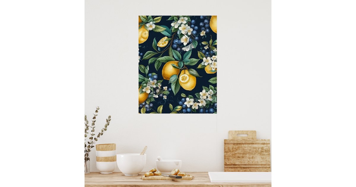 Stylish Lemons and Blueberries Poster | Zazzle