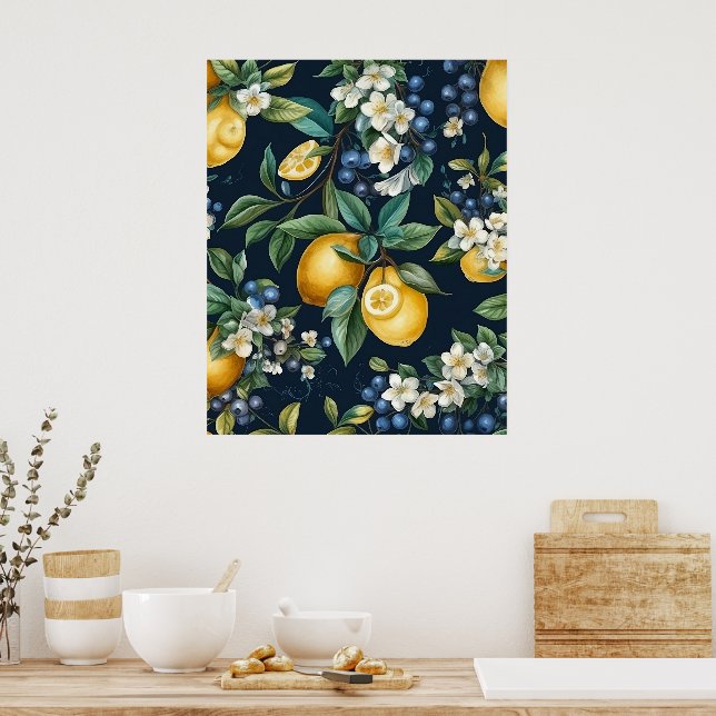Stylish Lemons and Blueberries Poster (Kitchen)