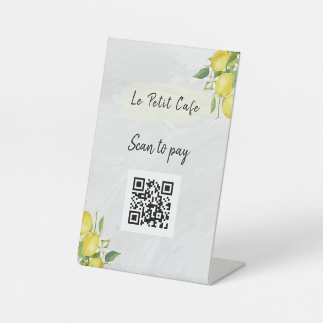 Stylish Lemons  QR Code Scan to Pay  Pedestal Sign (Front)