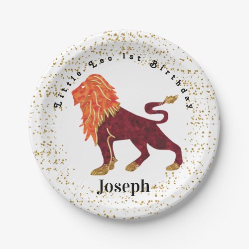 Stylish Leo 1st Birthday  Gold Confetti  Paper Plates