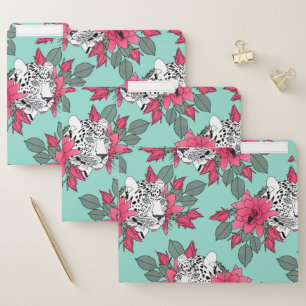 Stylish leopard and cactus flower pattern file folder