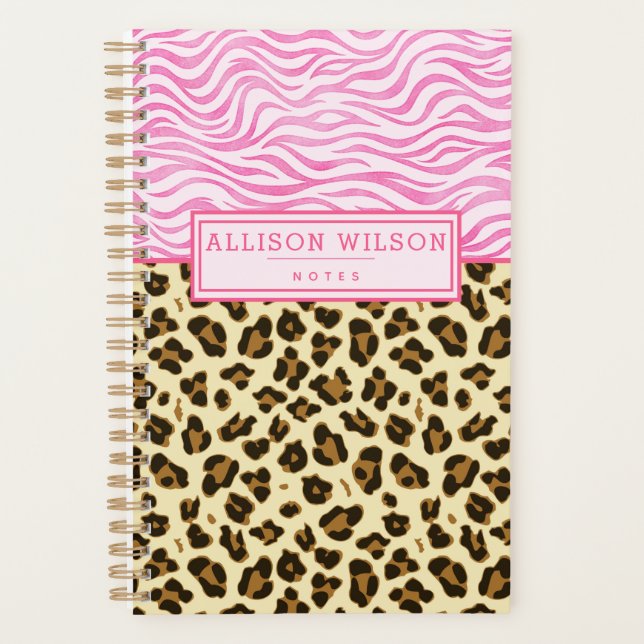 Stylish Leopard and Pink Zebra Print Planner (Front)