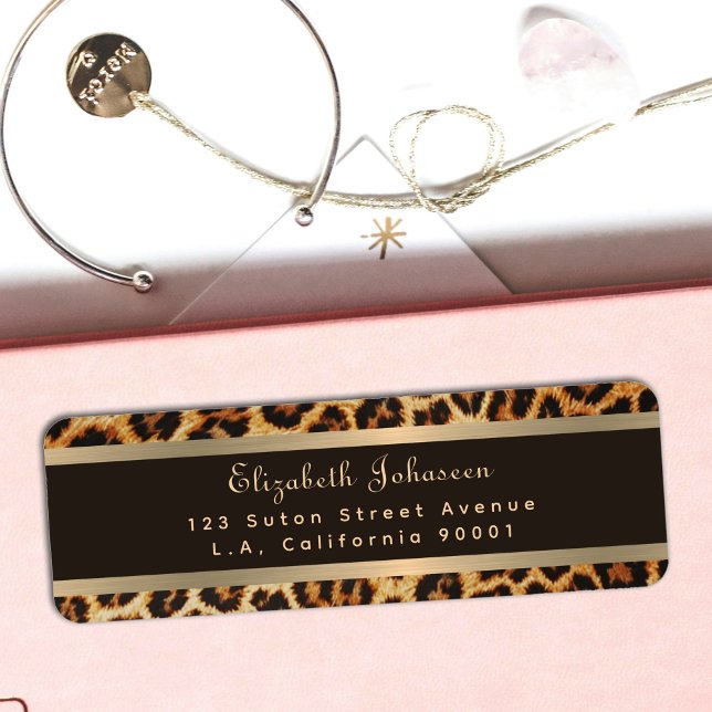 Stylish Leopard Animal Print Brown & Gold Stripe Label (Creator Uploaded)