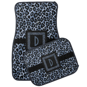 Stylish Leopard Animal Print Pattern   Blue Car Mat