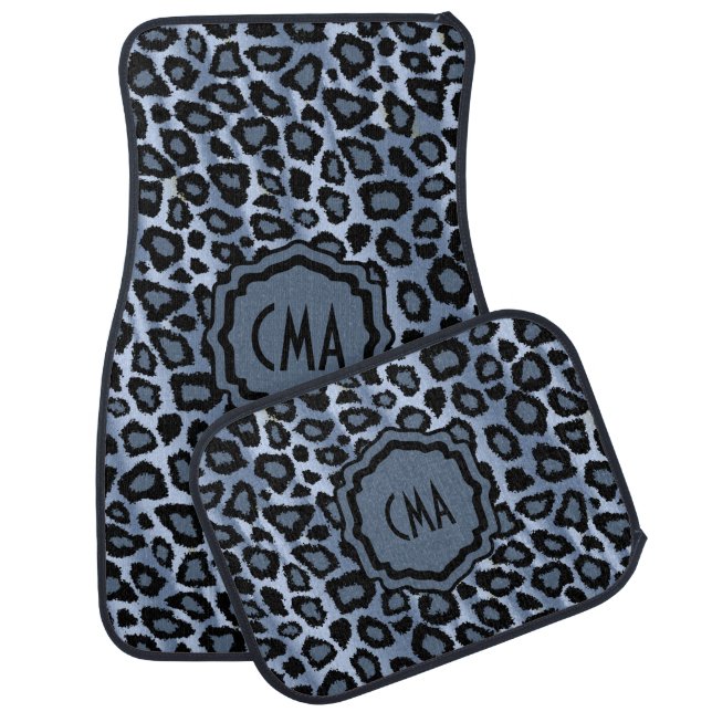 Stylish Leopard Animal Print Pattern | Blue Car Mat (Set)