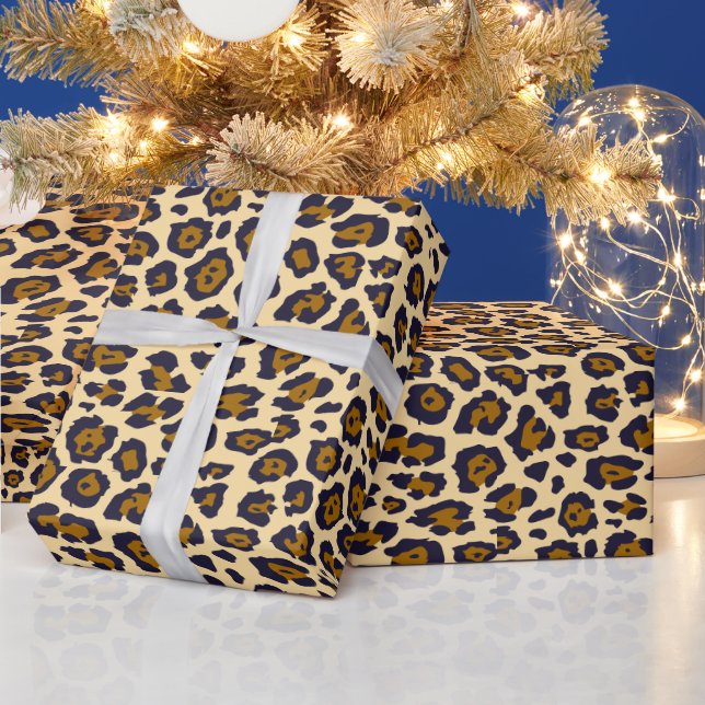 Stylish leopard animal print pattern brown beige wrapping paper (Holidays)