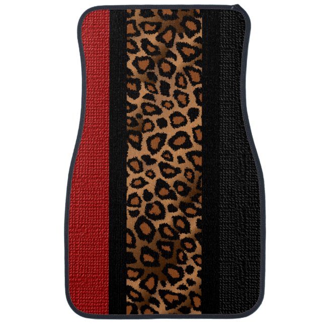 Stylish Leopard Animal Print Pattern | Dark Red Car Floor Mat (Front)