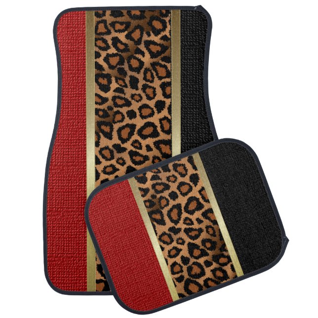 Stylish Leopard Animal Print Pattern | Dark Red Car Mat (Set)