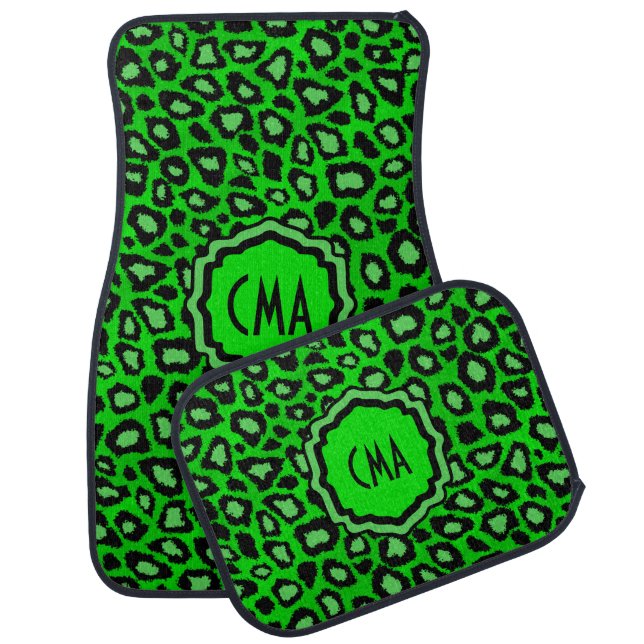 Stylish Leopard Animal Print Pattern | Lime Green Car Mat (Set)
