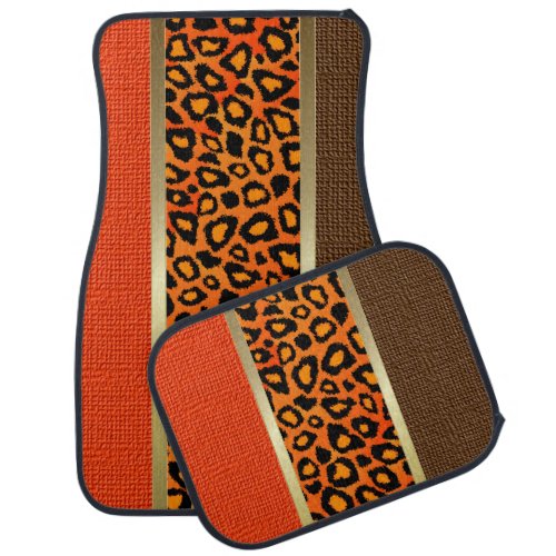 Stylish Leopard Animal Print Pattern  Orange Car Floor Mat